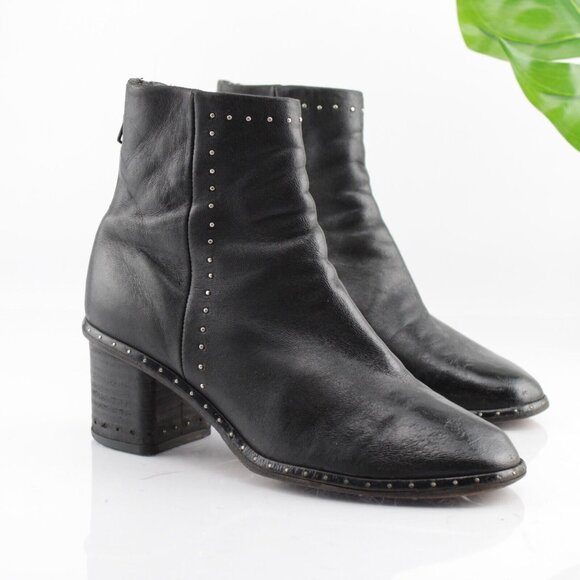 Rag Bone Womens Willow Boots Size 35 5 Black Leather Studded Block Heel Bootie - Picture 1 of 13